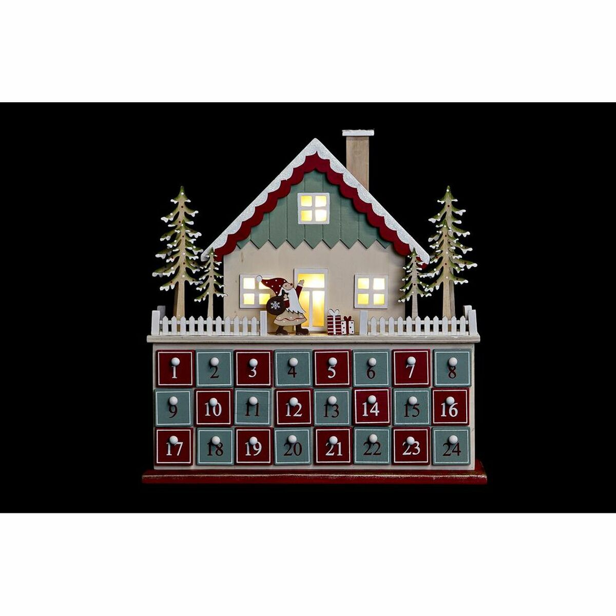 Adventskalender Holzhaus mit LED – DKD Home Decor (32 × 8 × 33 cm, 2er-Set)