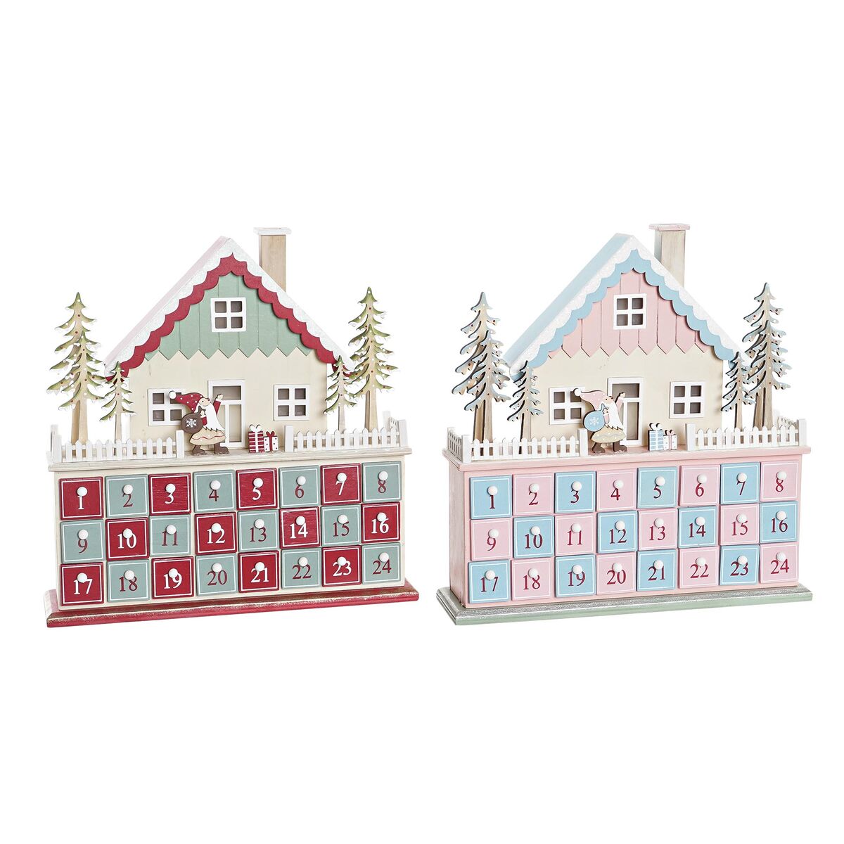 Adventskalender Holzhaus mit LED – DKD Home Decor (32 × 8 × 33 cm, 2er-Set)